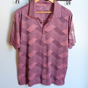 Breathable Lightweight Pink Salmon Geometric Golf Shirt in Size Large